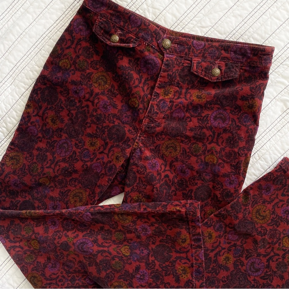 Free People Retro Printed Floral Cropped Flare Cords size 4